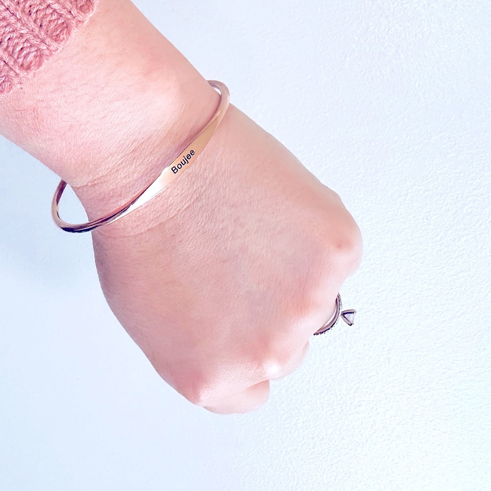 NEW: Stylish Jewelry Custom Made Bangle Bracelets Urban Saying “Bougie” Engraved